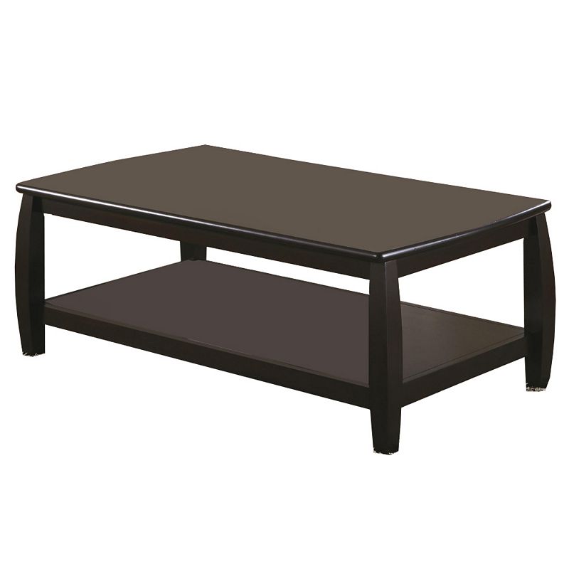 Contemporary Style Wooden Coffee Table With Slightly Rounded Shape， Dark Brown