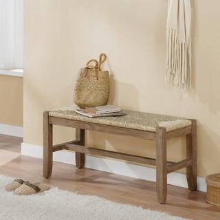 Alaterre Furniture Newport Brown Wood Bench with Rush Seat 18 in. H x 40 in. W x 15 in. D ANNP0471