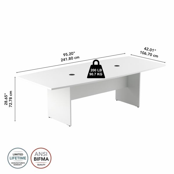 Bush Business Furniture 96W x 42D Boat Shaped Conference Table with Wood Base in White