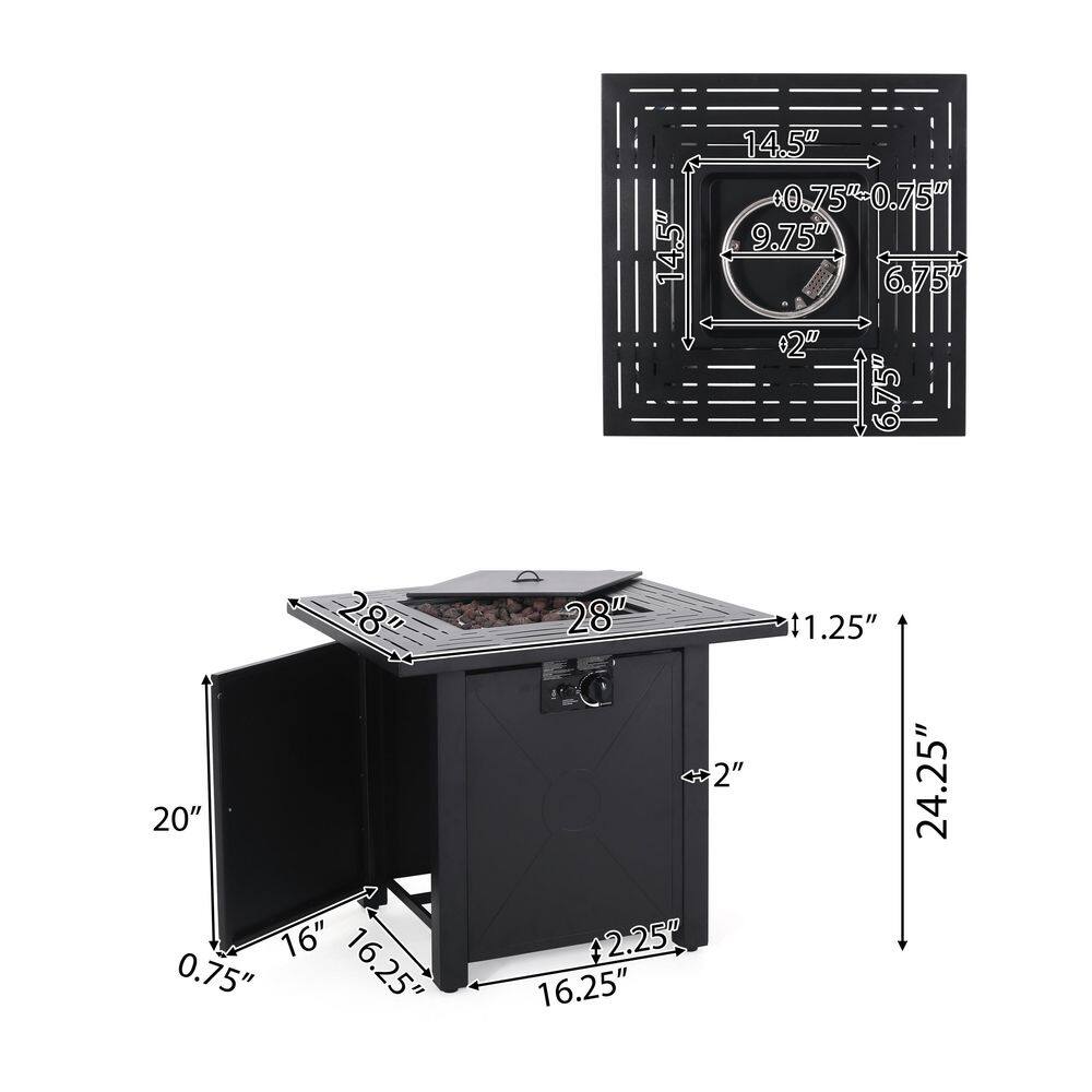 Noble House Haraldson Black Square Metal Fire Pit 109121