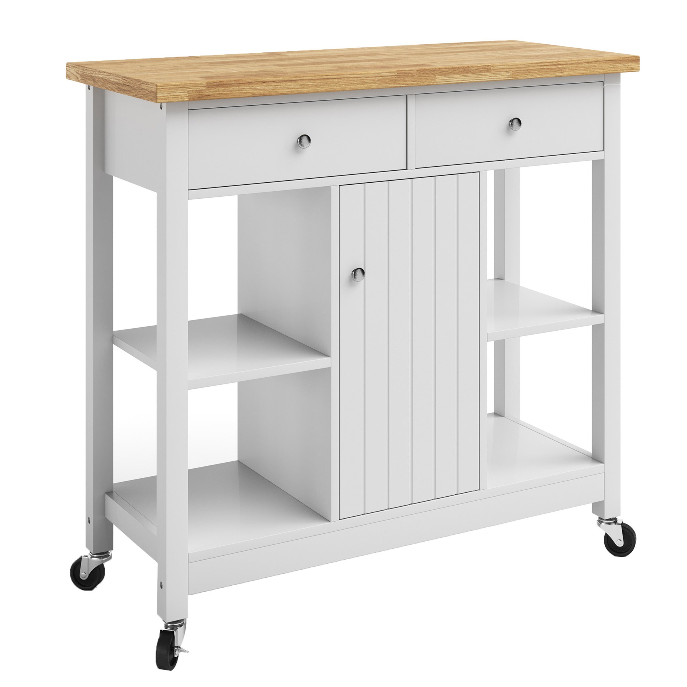 Lavish Home Kitchen Island Rolling Cart with Drawers and Casters， White