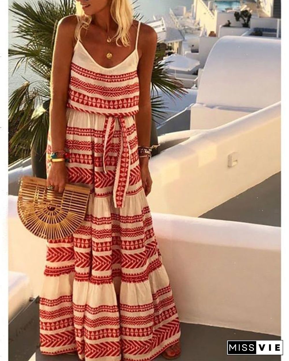 Summer Boho Plus Size V Neck Gallus Maxi Dress