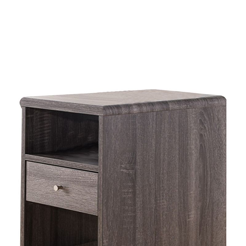 Elegant Chairside Table With Display Shelves and Drawer， Gray