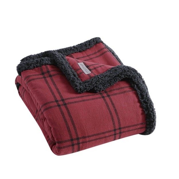 Kettle Falls Plaid High Pile Fleece Reversible Throw Blanket Eddie Bauer