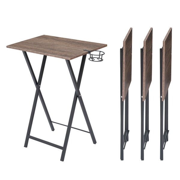 TV Tray Set of 4， Folding Snack Table with Cup Holder