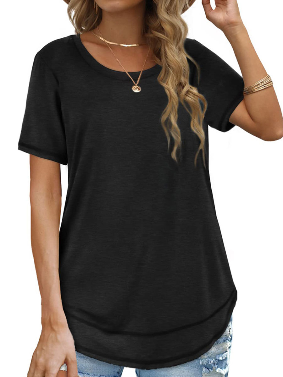 Round Neck Casual Loose Solid Color Short-sleeved T-shirt