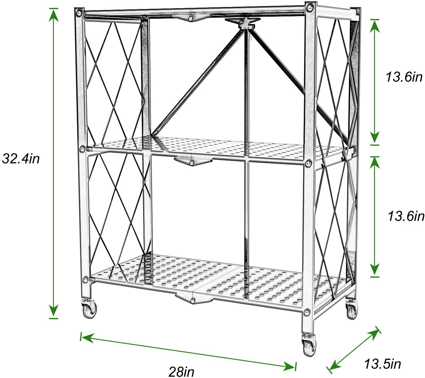 Soges 3-Tier Foldable Metal Storage Shelf Rolling Rack with Wheels Moving Utility Cart for Home Office Kitchen Garage， Black