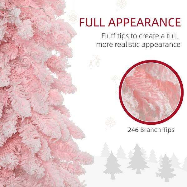 HOMCOM 6ft Tall Pencil Prelit Artificial Christmas Tree Holiday Décor with 703 Snow Flocked Branches，Pink