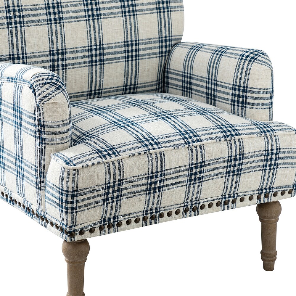 Geltrude Farmhouse Vintage Plaid Accent Armchair with Nailhead Trim by HULALA HOME