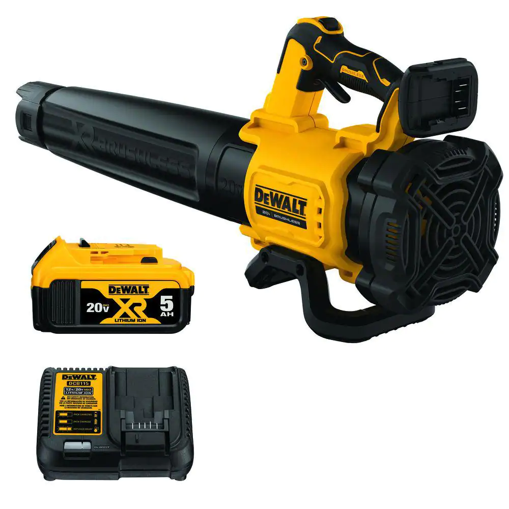 DEWALT DCBL722P1 20V MAX 125 Mph 450 CFM Brushless Cordless Battery Powered Handheld Leaf Blower with (1) 5Ah Battery and Charger