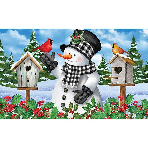 Briarwood Lane Checkered Snowman Winter Doormat Cardinal Pair Ber