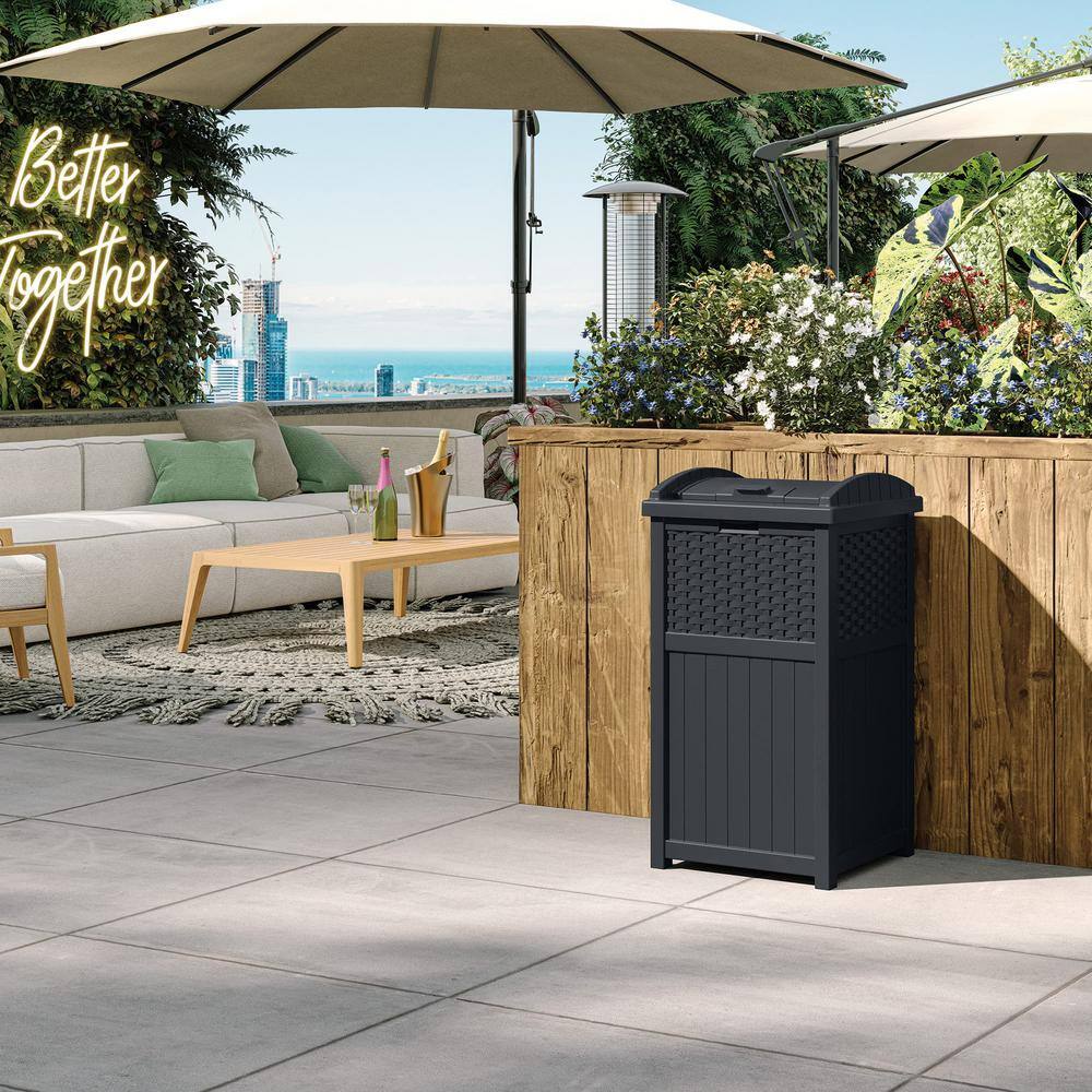 33 Gal. Resin Dark Grey Outdoor Hideaway Patio Trash Can TG22236