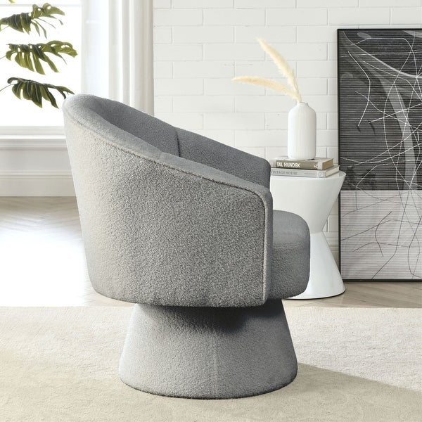 Modern Accent Swivel Chair in Teddy Fabric with Deep Channel Tufting - 29