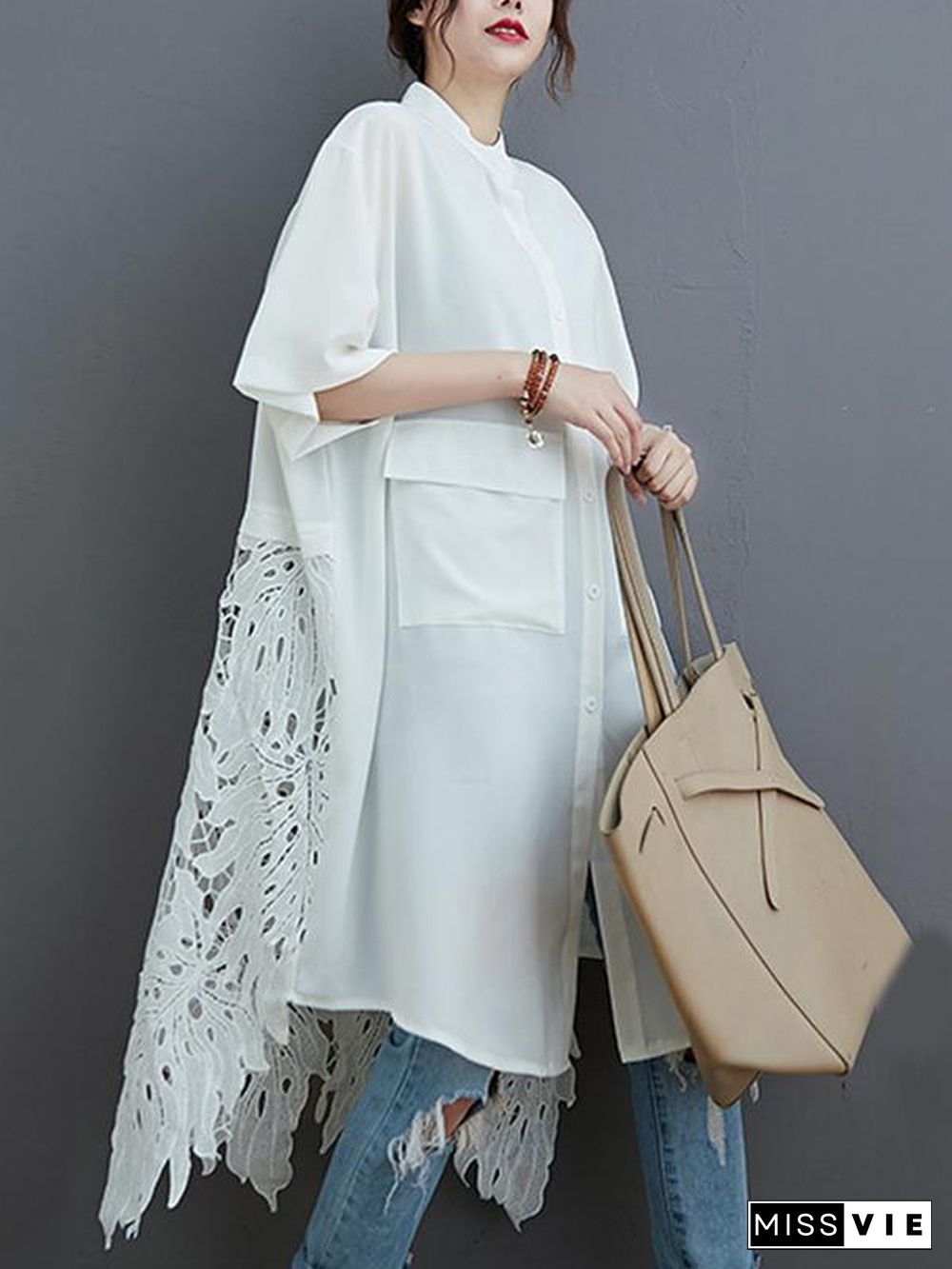 Loose Split-Joint Hollow Solid Long Blouse