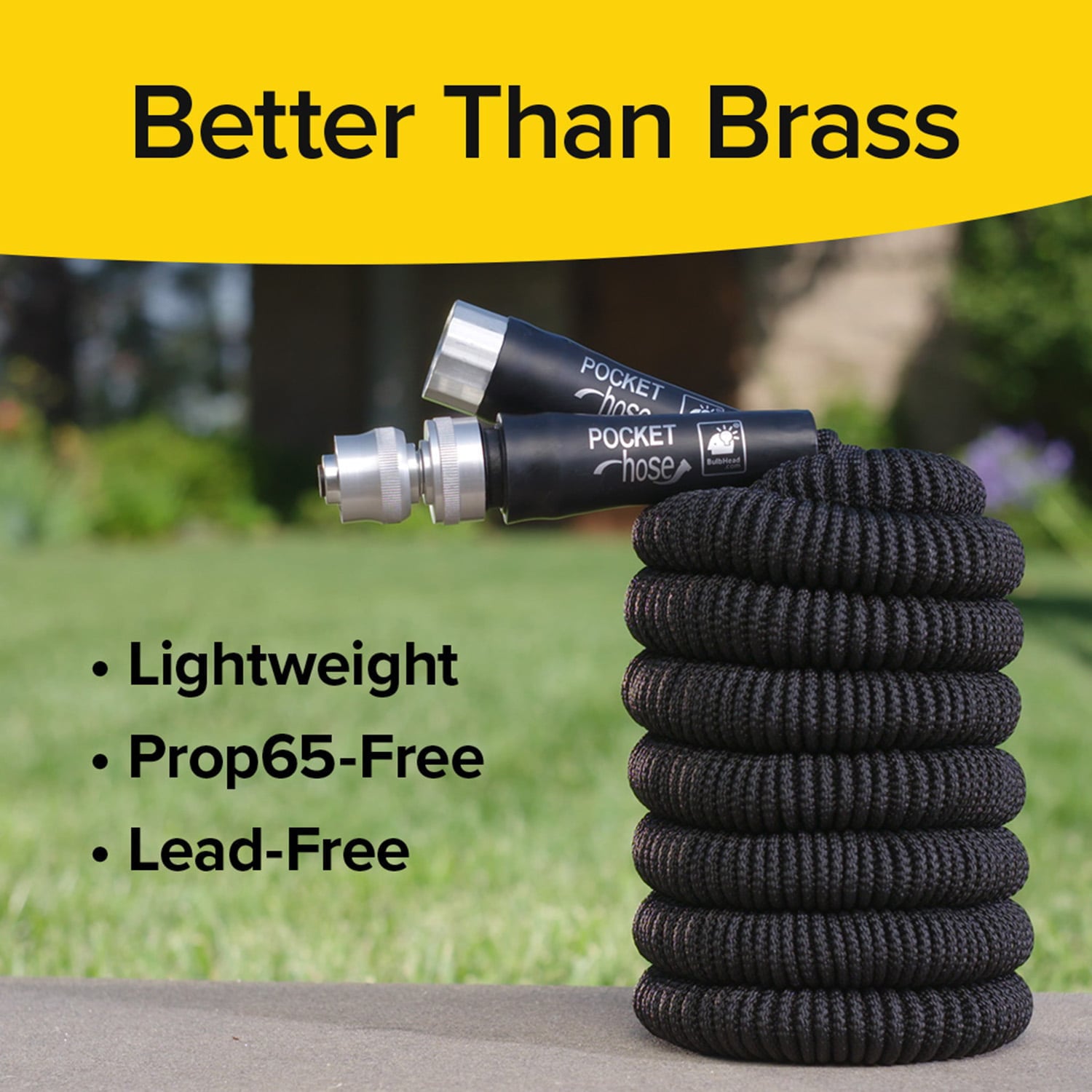 Pocket Hose Original Silver Bullet Water Hose by BulbHead - Expandable Garden Hose That Grows with Lead-Free Aluminum Connectors - Safe Drinking Water Hose (25Feet)