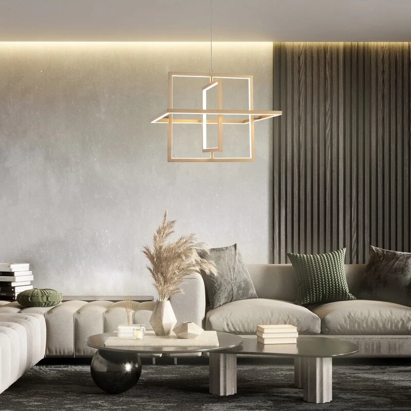 Modern LED Chandelier Square Gold Pendant Lights for Dining Room/ Living Room Shopping - The Best Deals on Chandeliers