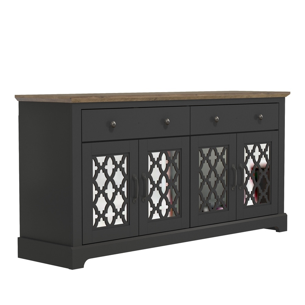 Heron Wood 59.1in. 4 Door Wide Sideboard with Adjustable Shelves and Drawers   59.1\