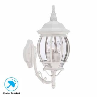 Hampton Bay 20.25 in. White 3-Light Outdoor Wall Lamp with Clear Beveled Glass Shade HB7028-06