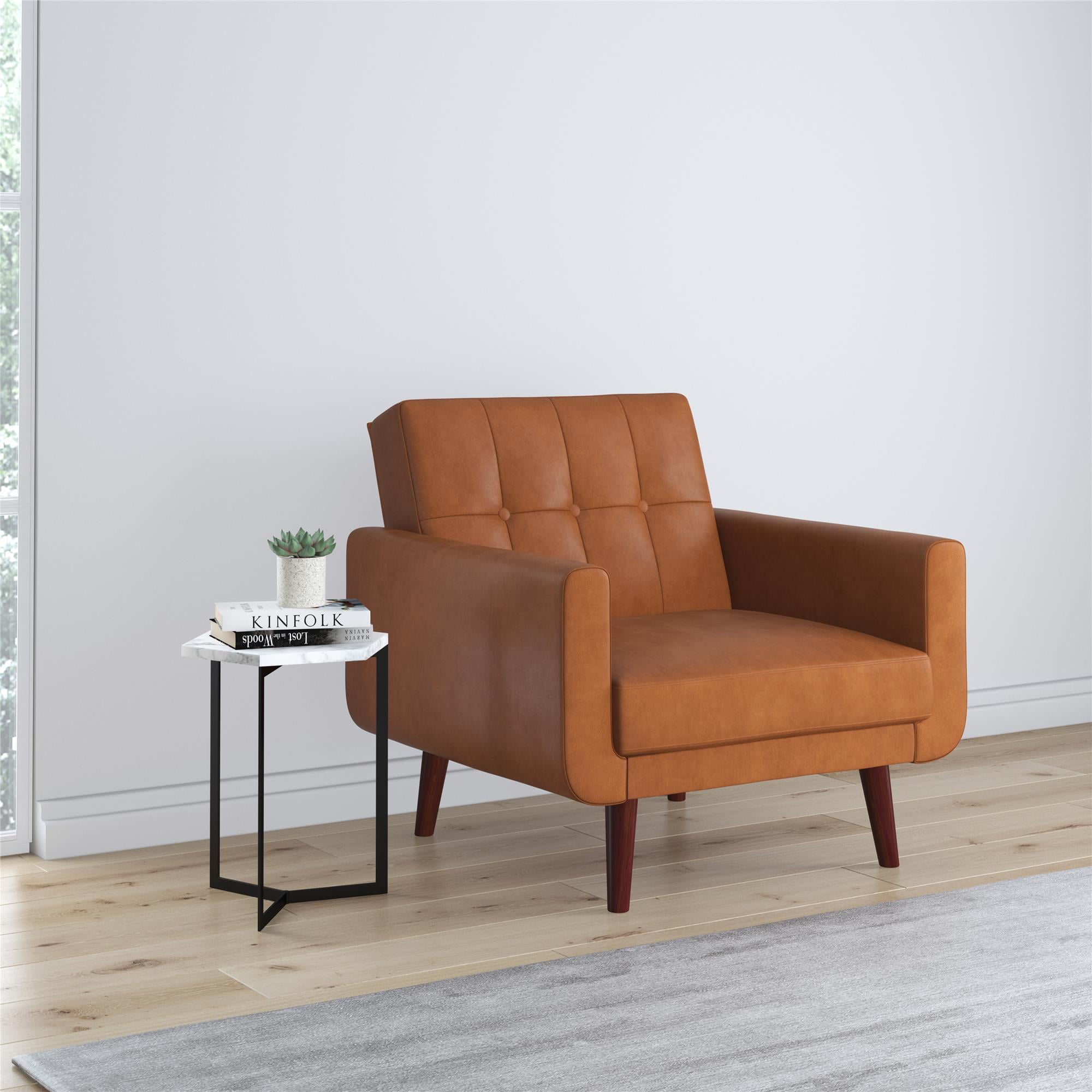 Better Homes & Gardens Nola Modern Chair with Arms, Camel Faux Leather