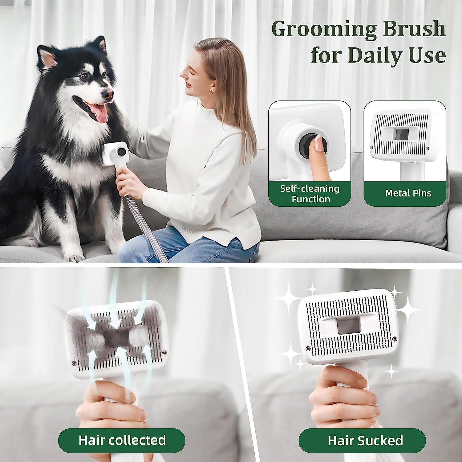 Pet Grooming Kit & Vacuum Suction 99% Pet Hair,6 in 1 Dog Grooming Vacuum Kit, 2.0L Capacity Easy Clean Dust Cup for Pet Hair,(Low Noise) Pet Shedding Grooming Tools for Dogs Cats at Home