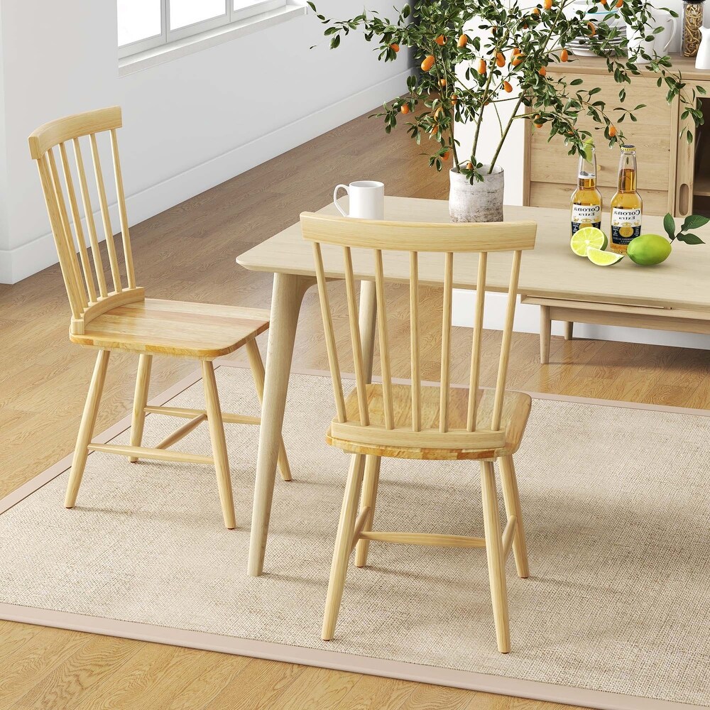 2 PCS Windsor Dining Chairs Armless Spindle Back Wood Black/Natural