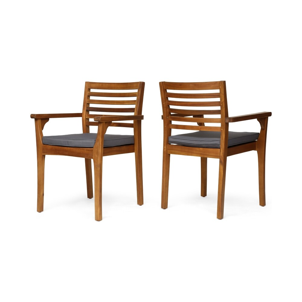 Emerson Outdoor Acacia Wood Dining Chairs with Cushion (Set of 2) by Christopher Knight Home