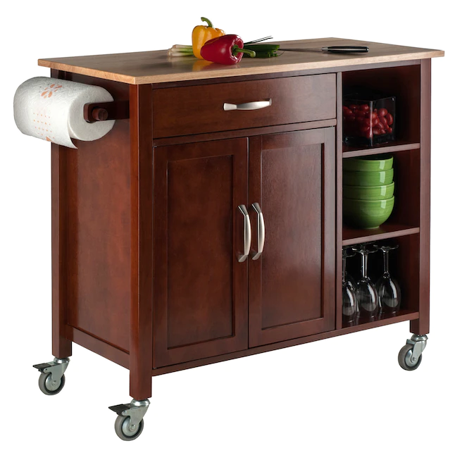 Winsome Wood 94843 Brown Wood Base with Wood Top Rolling Kitchen Cart (18.9-in x 42.72-in x 35.43-in)