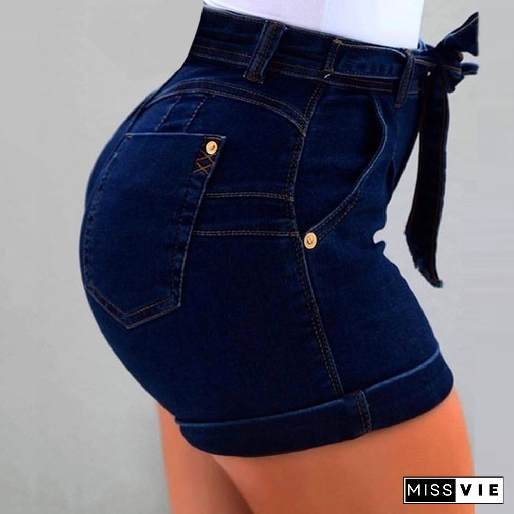 Plus Size S-5XL Women's Fashion Slim Fit Casual Classic Shorts Jeans Sexy High Waist Washed Denim Shorts Skinny Jean Shorts