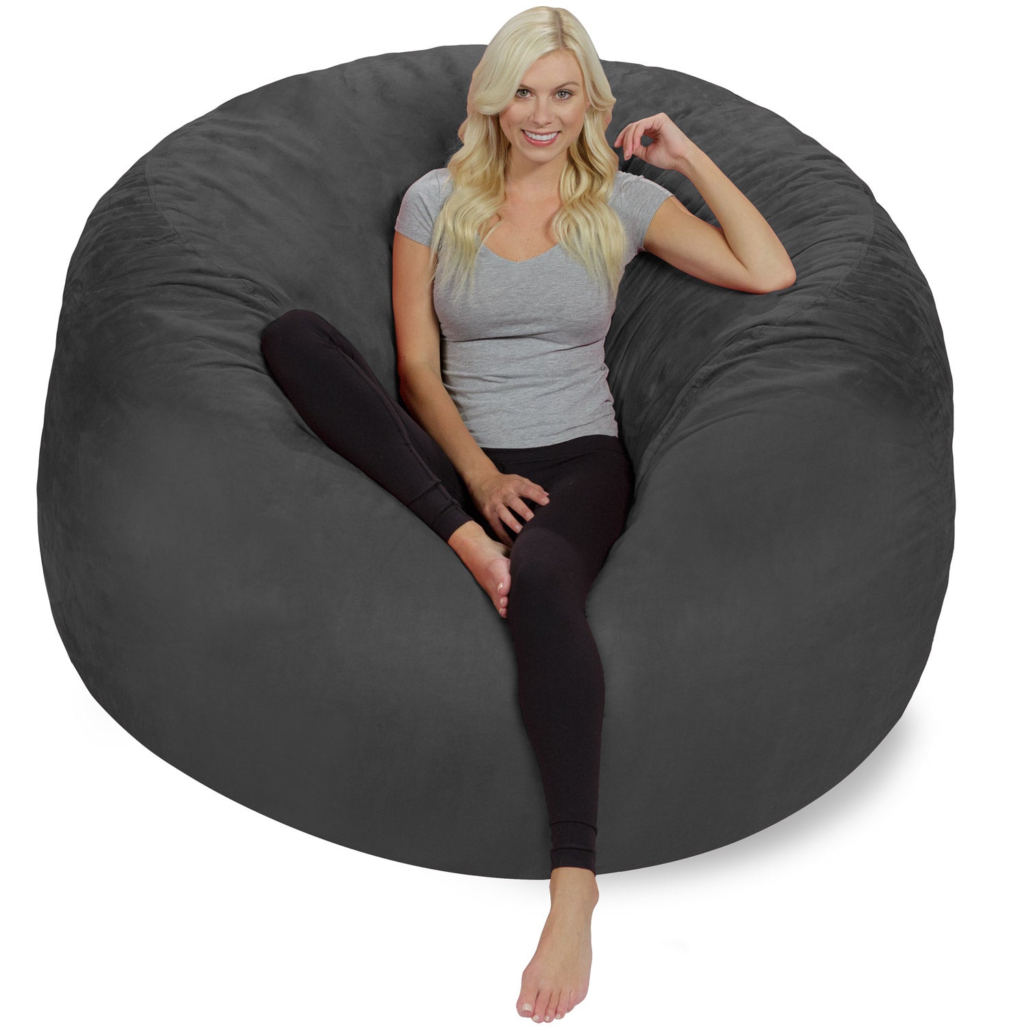 Chill Sack Bean Bag Chair, Memory Foam with Microsuede Cover, Kids, Adults, 6 ft, Charcoal