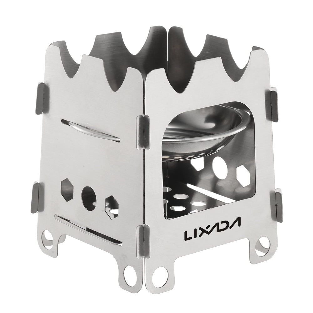 Lixada Outdoor Camping Stove Portable Ultralight Folding Stainless Steel Wood Stove Pocket Alcohol Stove with Alcohol Tray Camping Fishing Hiking Backpacking