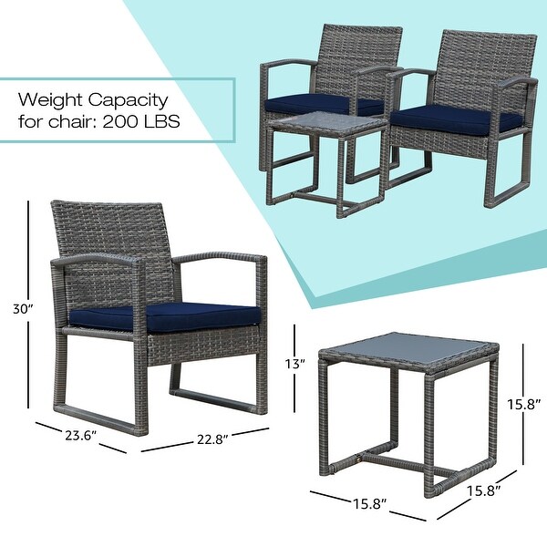 3pc. Outdoor Cushioned Wicker Chat Set