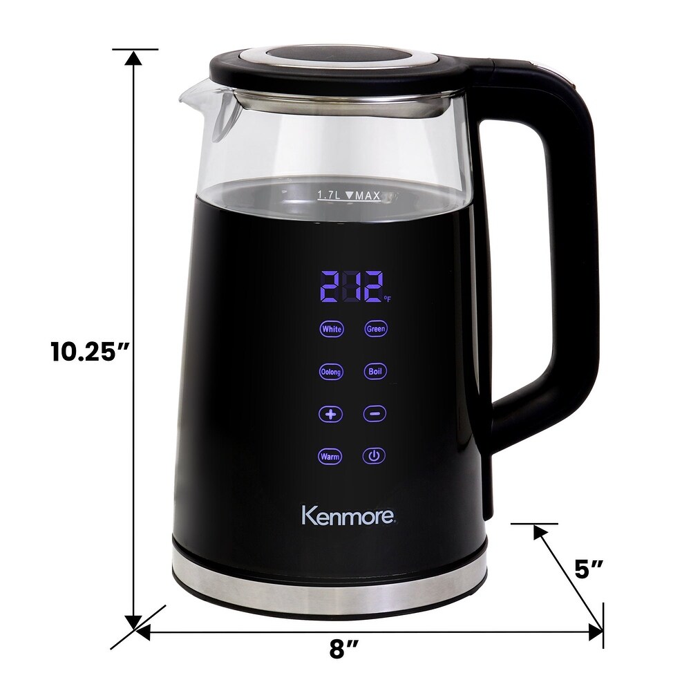 Kenmore Glass Electric Kettle 1.7L  Digital Temperature Control  Black