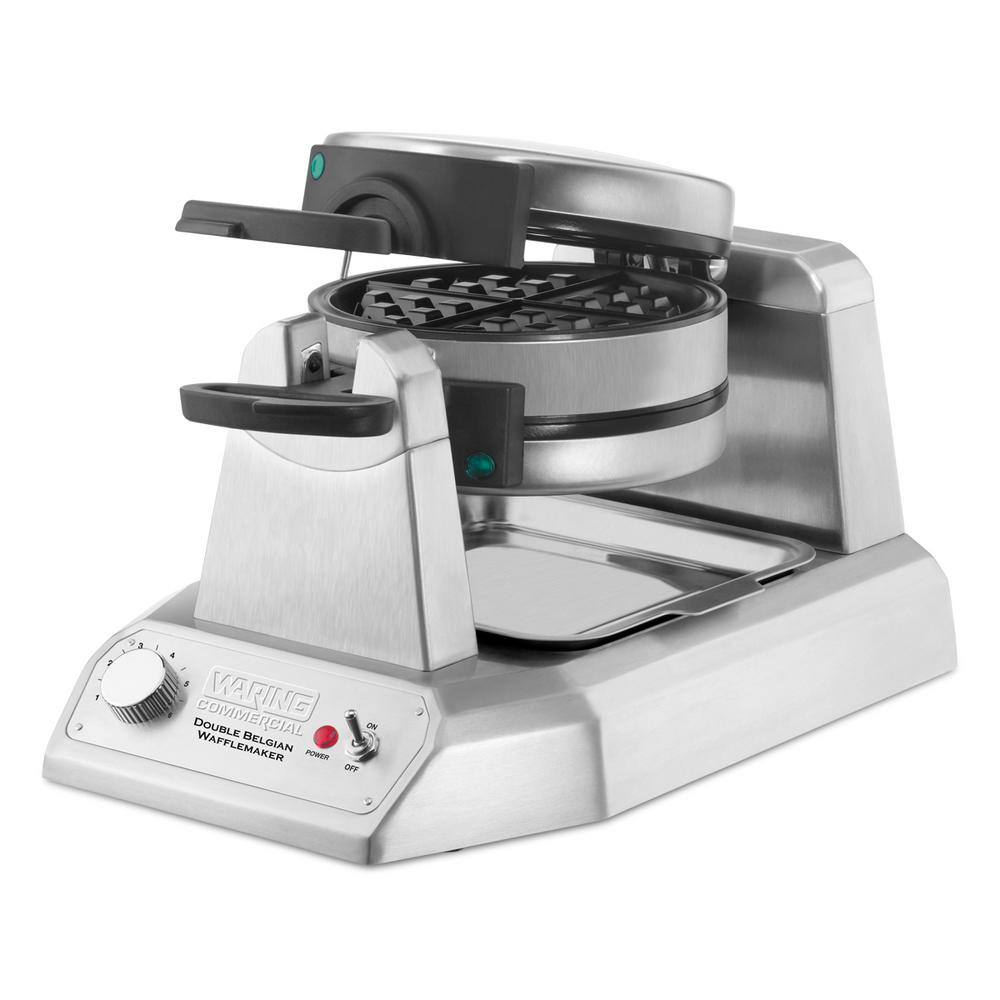 Waring Commercial 1400-Watt Double Waffle Silver Heavy-Duty Vertical Belgian Waffle Maker WW200