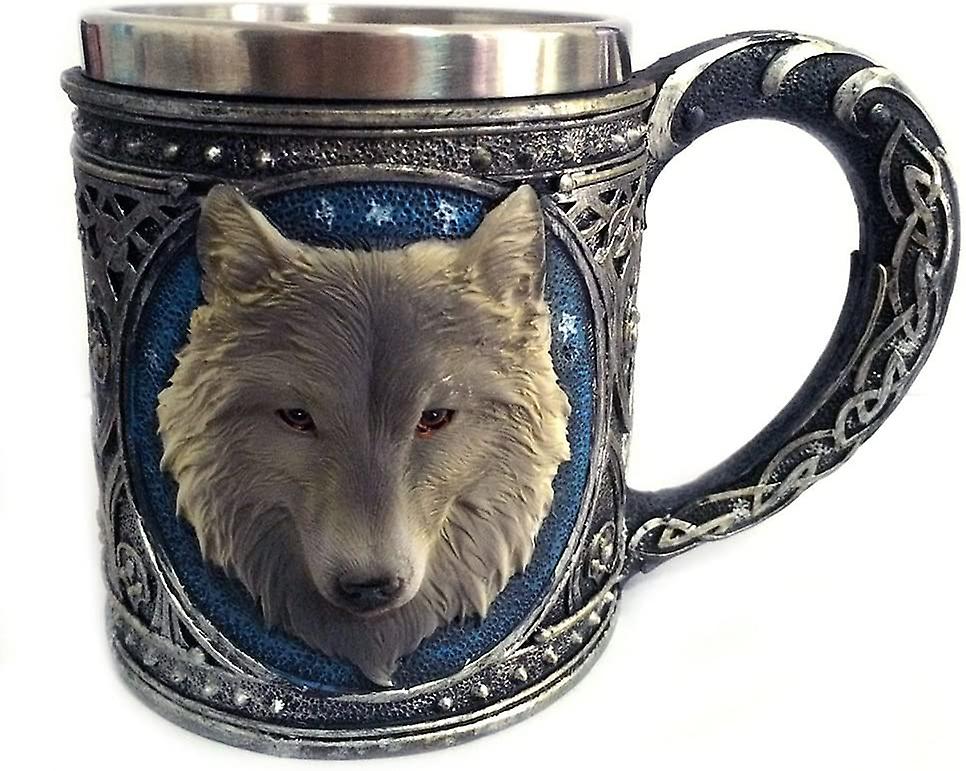 Novelty Wolf Head Mug 3d Three-dimensional Resin Stainless Steel Mug Cartoon Animal Drinking Cup