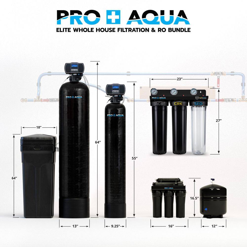 PRO+AQUA Elite Well Water Filter Softener Bundle Plus Reverse Osmosis Drinking System for Iron Odor Color Hardness BNDL-WEL-RO