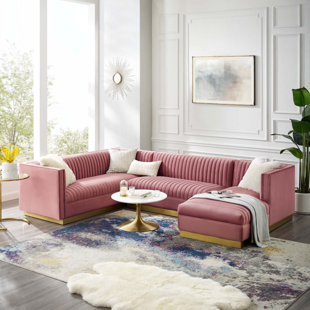 Sectional Sofa Set  Velvet  Pink  Modern  Living Lounge Hotel Lobby Hospitality   Contemporary   Sectional Sofas   by House Bound  Houzz