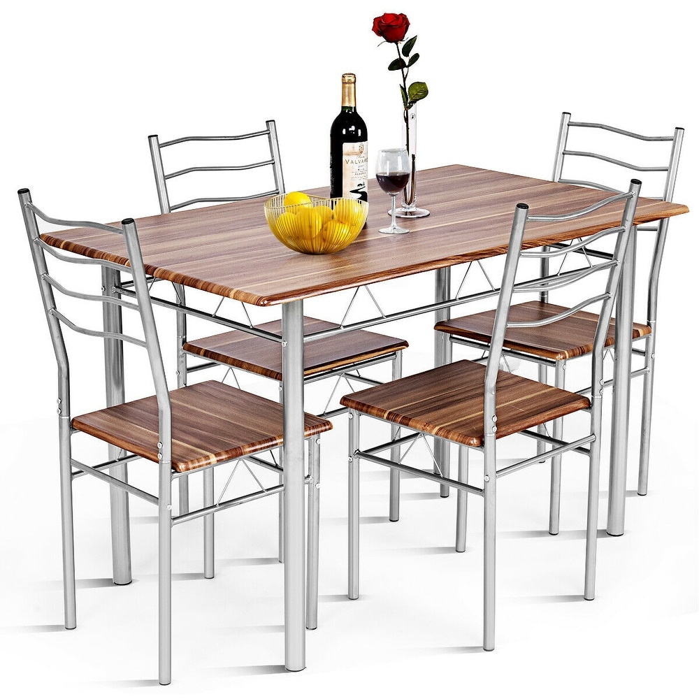 Costway 5 Piece Dining Table Set Wood Metal Kitchen Breakfast