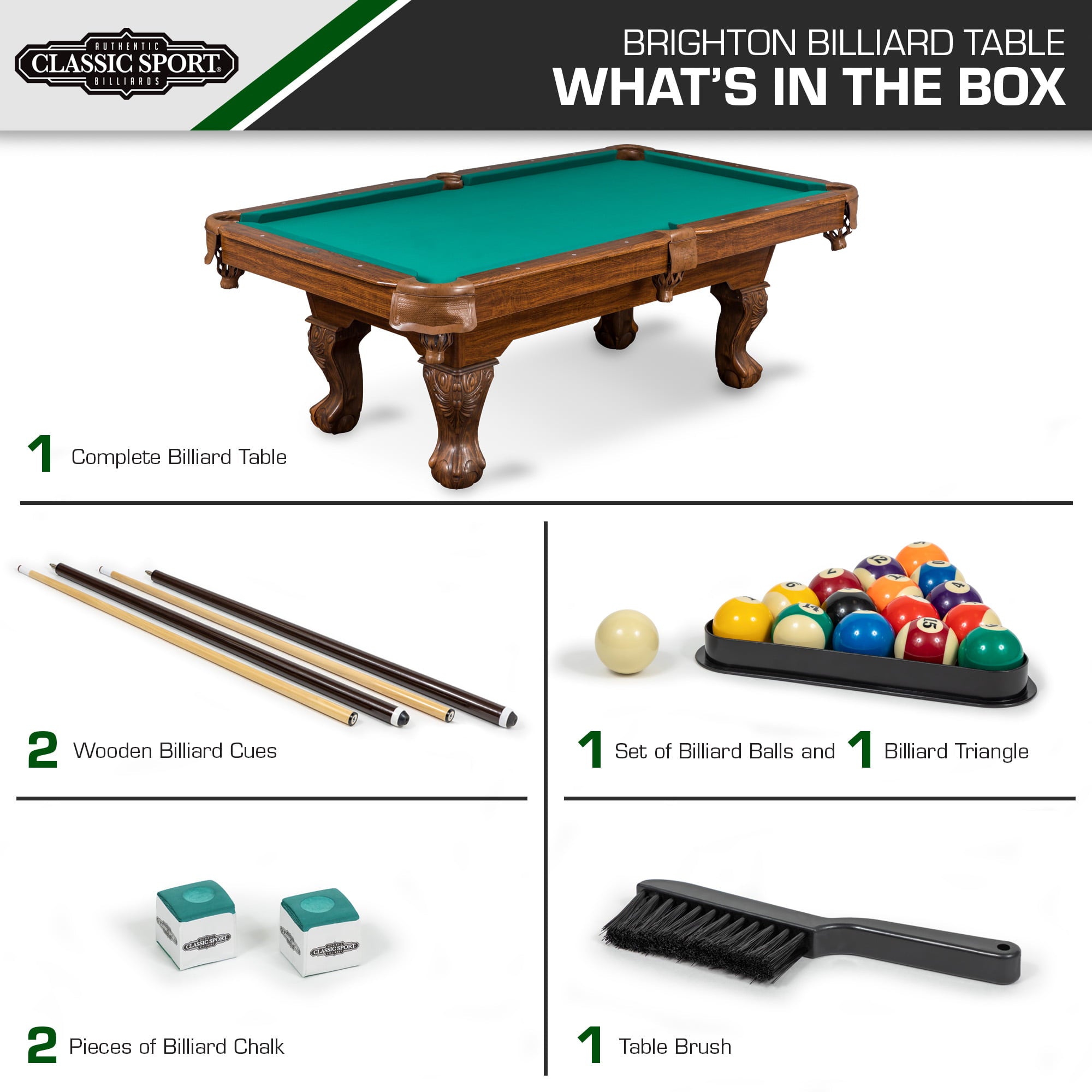 Classic Sports Brighton 87" Billiard Pool Table in Green