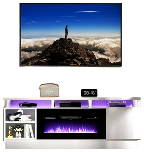 Modern Entertainment Center  Floating Top With Fireplace  ampLED Lighting   Modern   Entertainment Centers And Tv Stands   by Declusia  Houzz