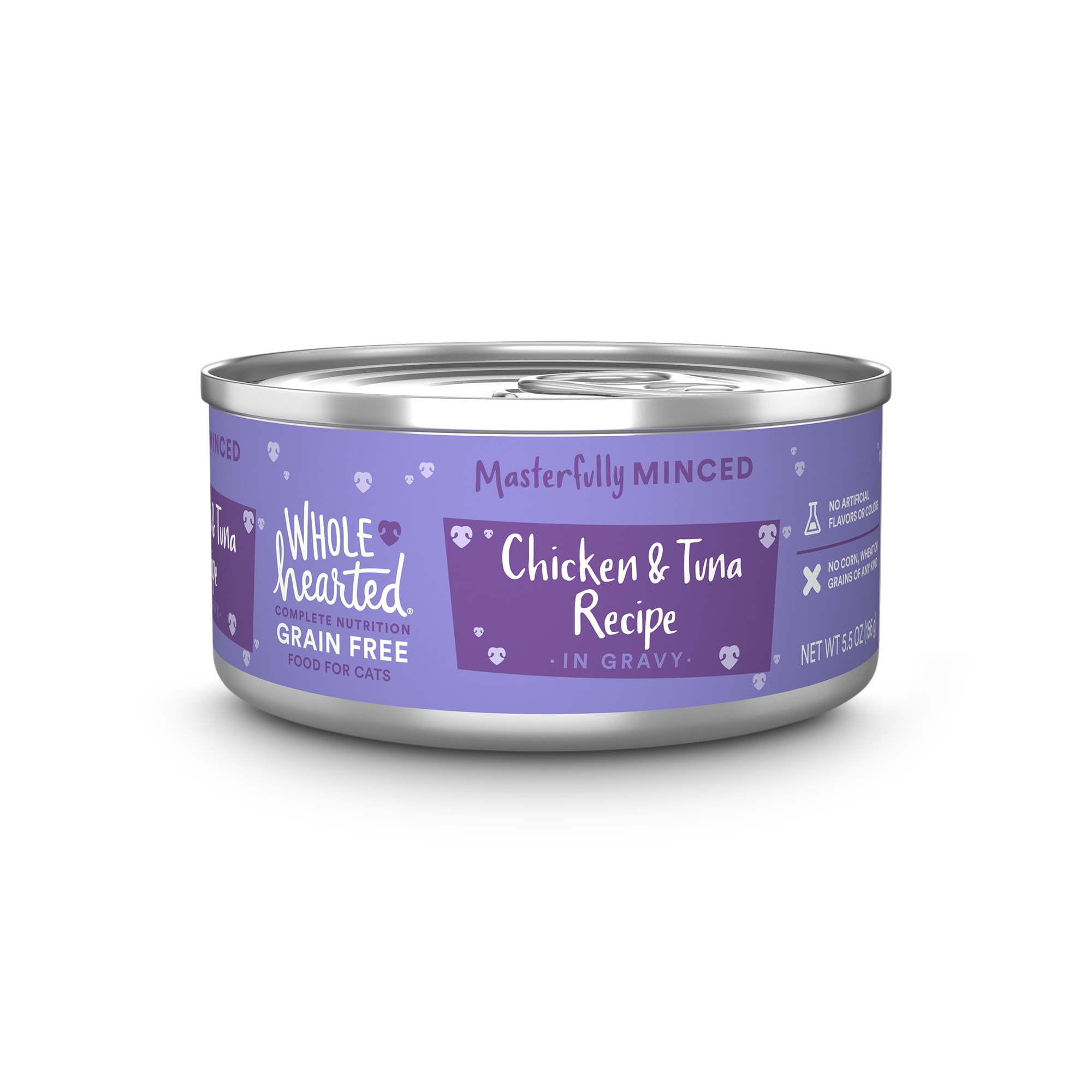 WholeHearted All Life Stages Grain-Free Chicken  Tuna Recipe Minced in Gravy Wet Cat Food， 5.5 oz.， Case of 12