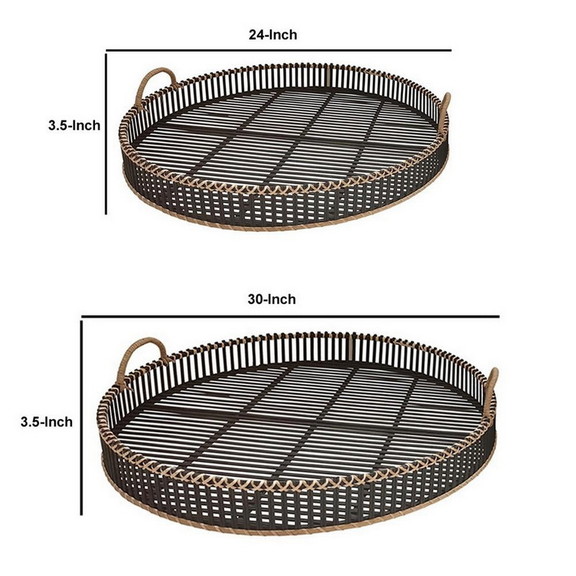 Benjara BM232697 Round Shaped Bamboo Tray with Cur...