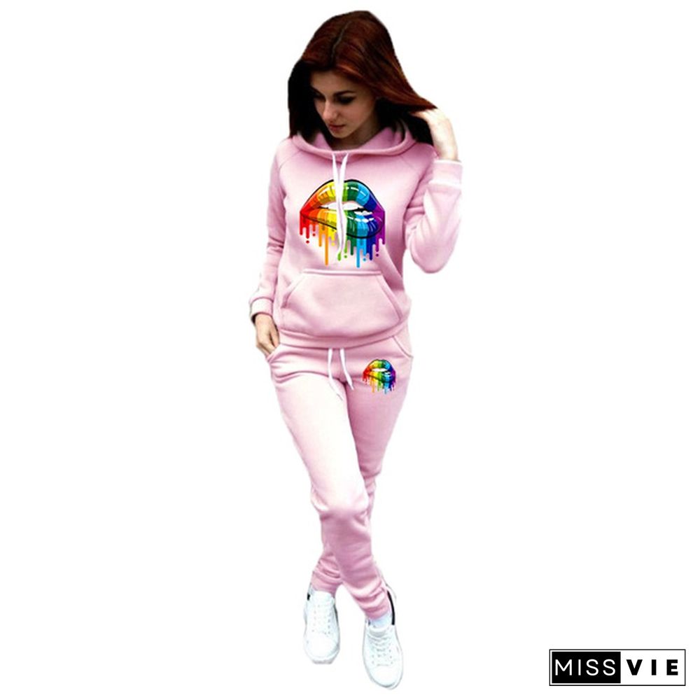 Women Fashion Tracksuit Suits Sweatshirts Hoodie Pants Womens Two-Piece Outfit Sweatsuit