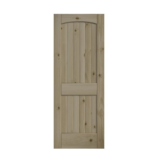 EightDoors 80 x 28 2 Panel V-Grooved Arch Top Knotty Pine Unfinished Solid Wood Core Door