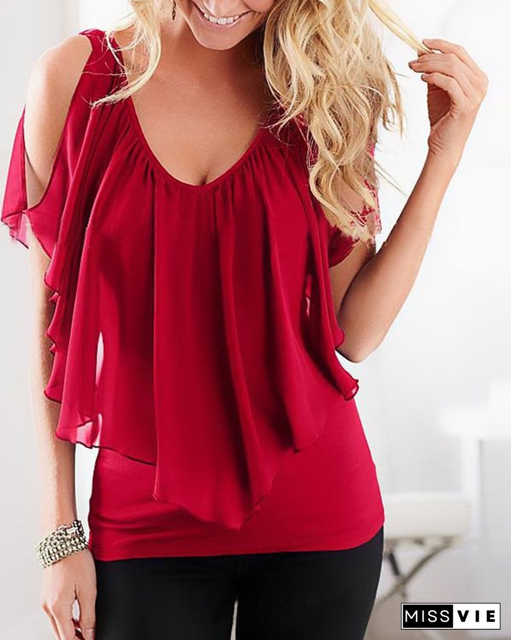 Chiffon Bat Sleeve Stitching T-shirt