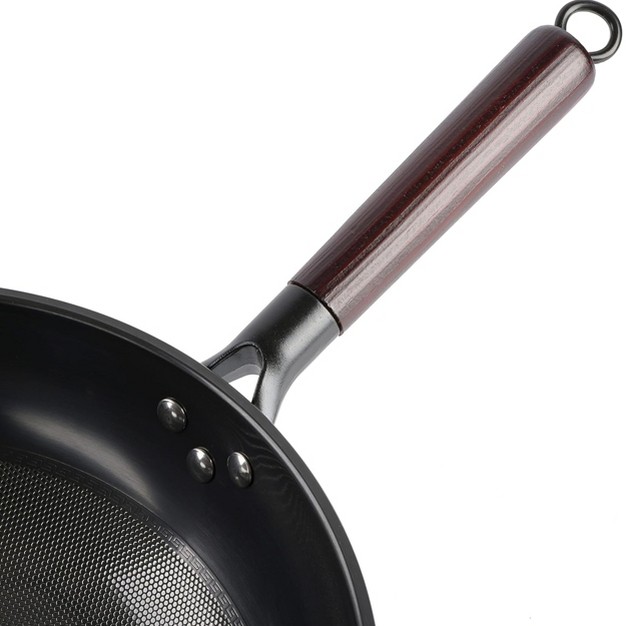 Gibson Home Stargaze 13 Inch Carbon Steel Nonstick Debossed Wok With Wood Handle In Black