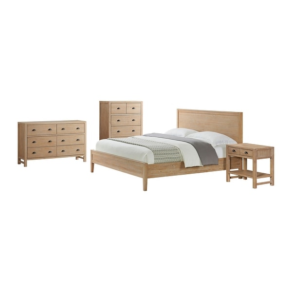 Arden 4-Piece Bedroom Set with King Bed， 2-Drawer Nightstand with Open Shelf， 5-Drawer Chest， 6-Drawer Dresser - - 35679096