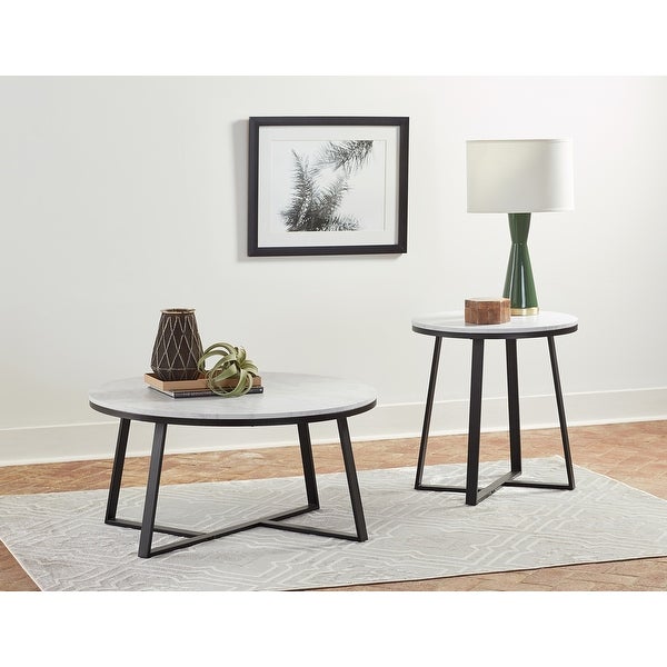 Donovan White Faux Marble and Matte Black End Table