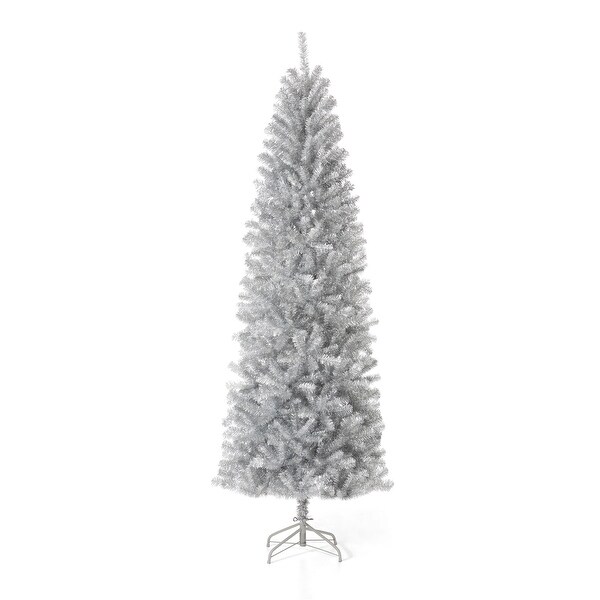 Glitzhome 7.5FT/9FT Black/Silver Unlit Tinsel Artificial Christmas Trees