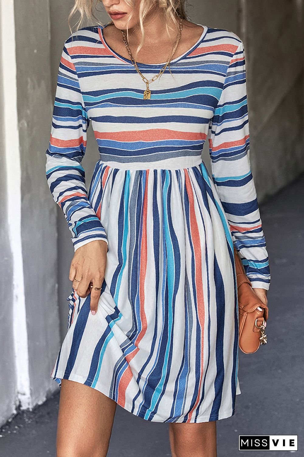 Color Block Stripes Long Sleeves Dress