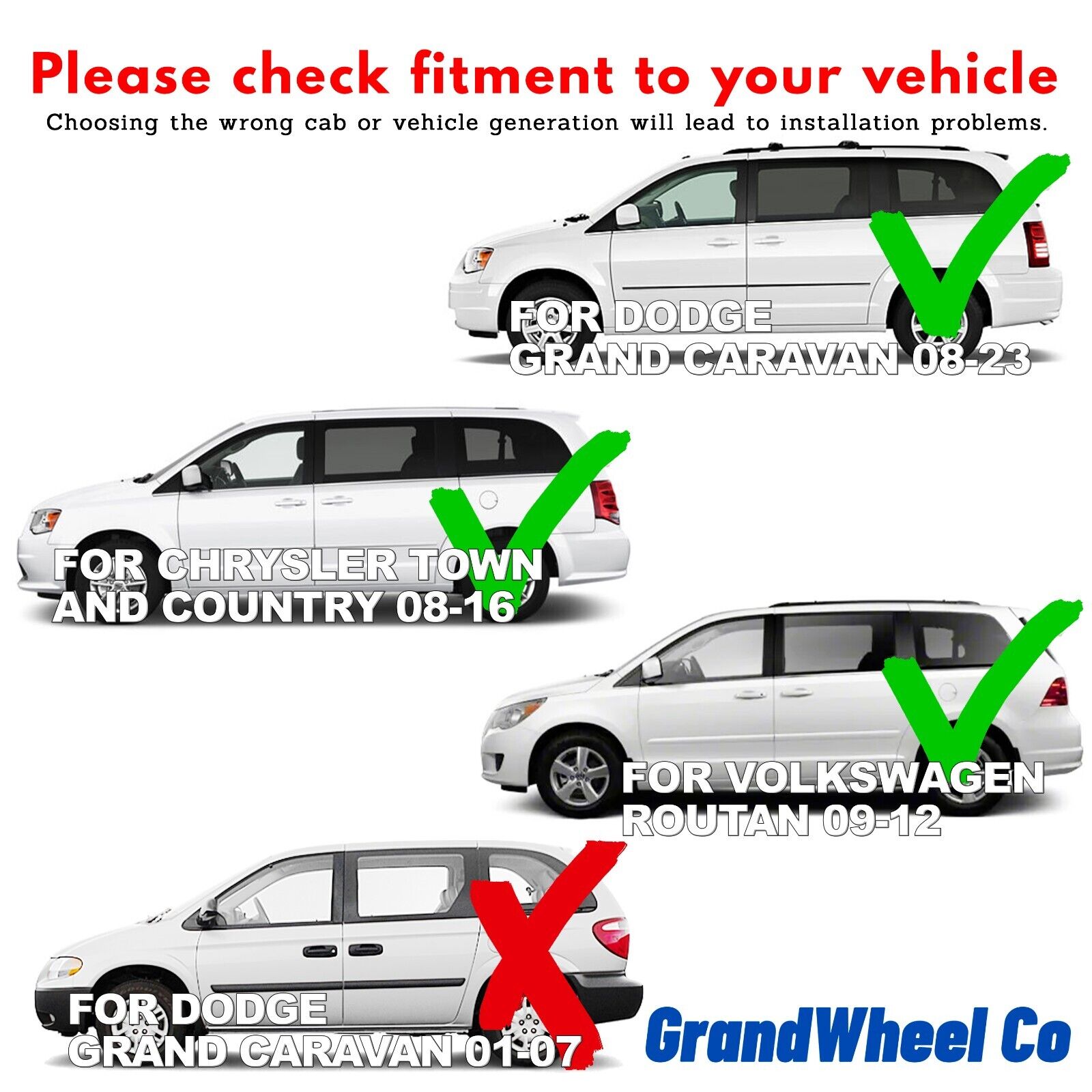 GrandWheel Co Smoke Tinted Tape-On Side Window Vent Visor Deflectors Rain Guards Compatible with Dodge Grand Caravan 2008-2023/Chrysler TownandCountry 2008-2016/Volkswagen Routan 2009-2012-4pcs. GW0256